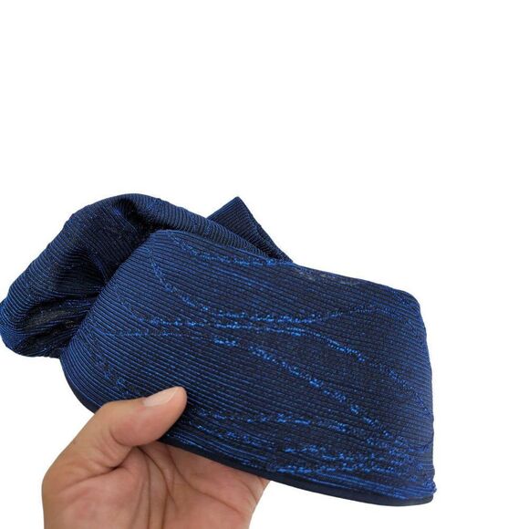 Vintage 80s Flapper Hat Blue Sparke Metallic Sequin 3D Flower Great Gatsby Glam - Picture 5 of 9